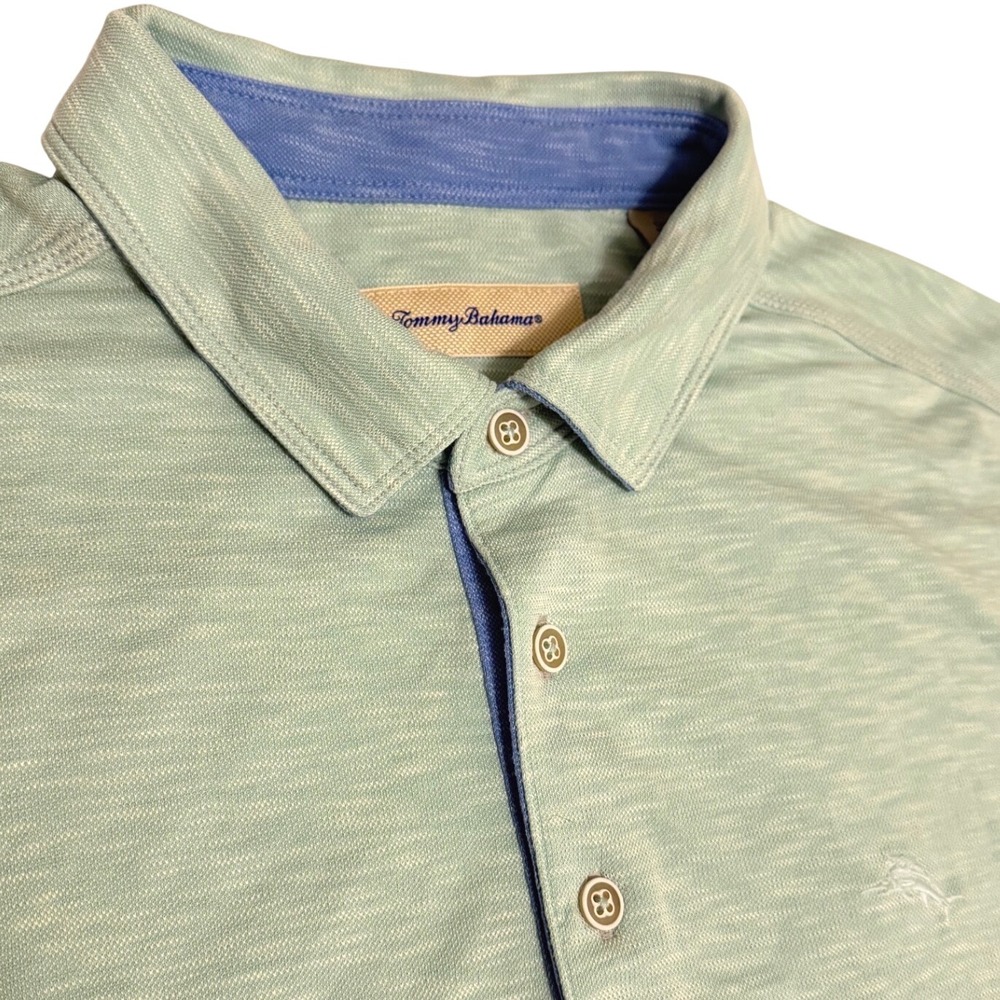 Tommy Bahama Mens Large Sage Green Space Dye Tencel Modal Polo Shirt SS